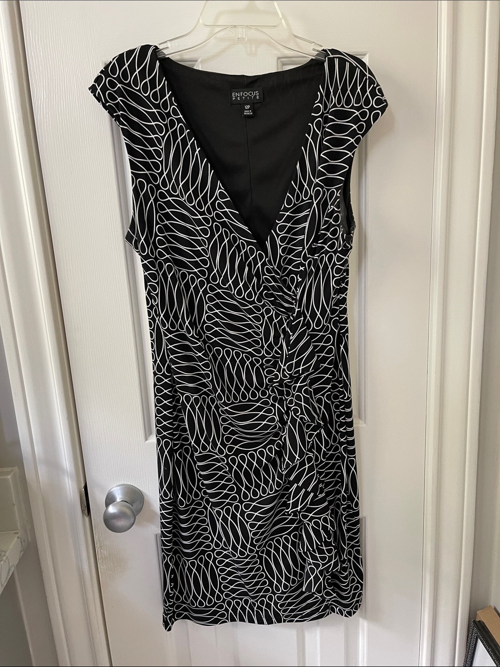 Enfocus Studio Black & White Abstract Print Faux-Wrap Midi Dress
